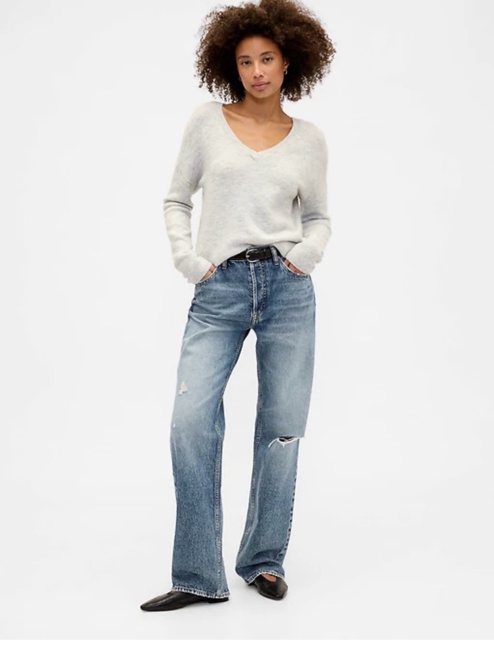 GAP Women's Light Blue Wide-Leg Distressed Jeans